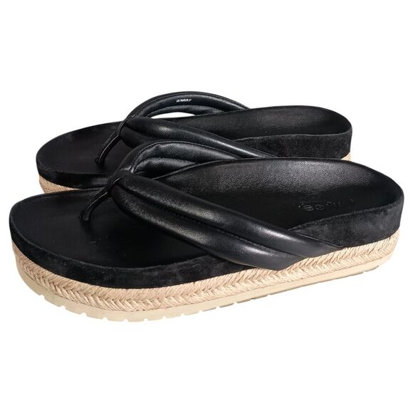 Vince Sandals 7 Womens Black Comfort Slide Thong Leather Flat Slip On Casual - Picture 7 of 9